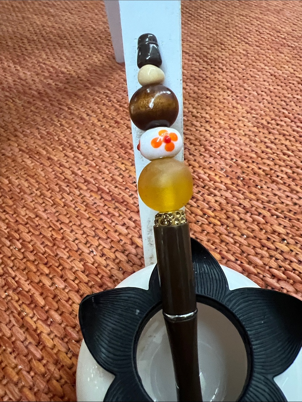 HM 4. Handmade Decorative Beaded Pen in Brown and Amber